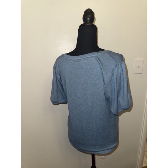 MOD REF Women’s Crew Neck Sweater Soft Size S Short Sleeve Cuffed Blue EUC - Picture 3 of 4